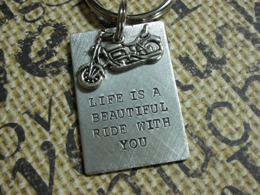 Harley Davidson Motorcycle Keychain--Life Is A Beautiful Ride With You- Valentine's Day Gift-Father Birthday Gift-Gift for Dad