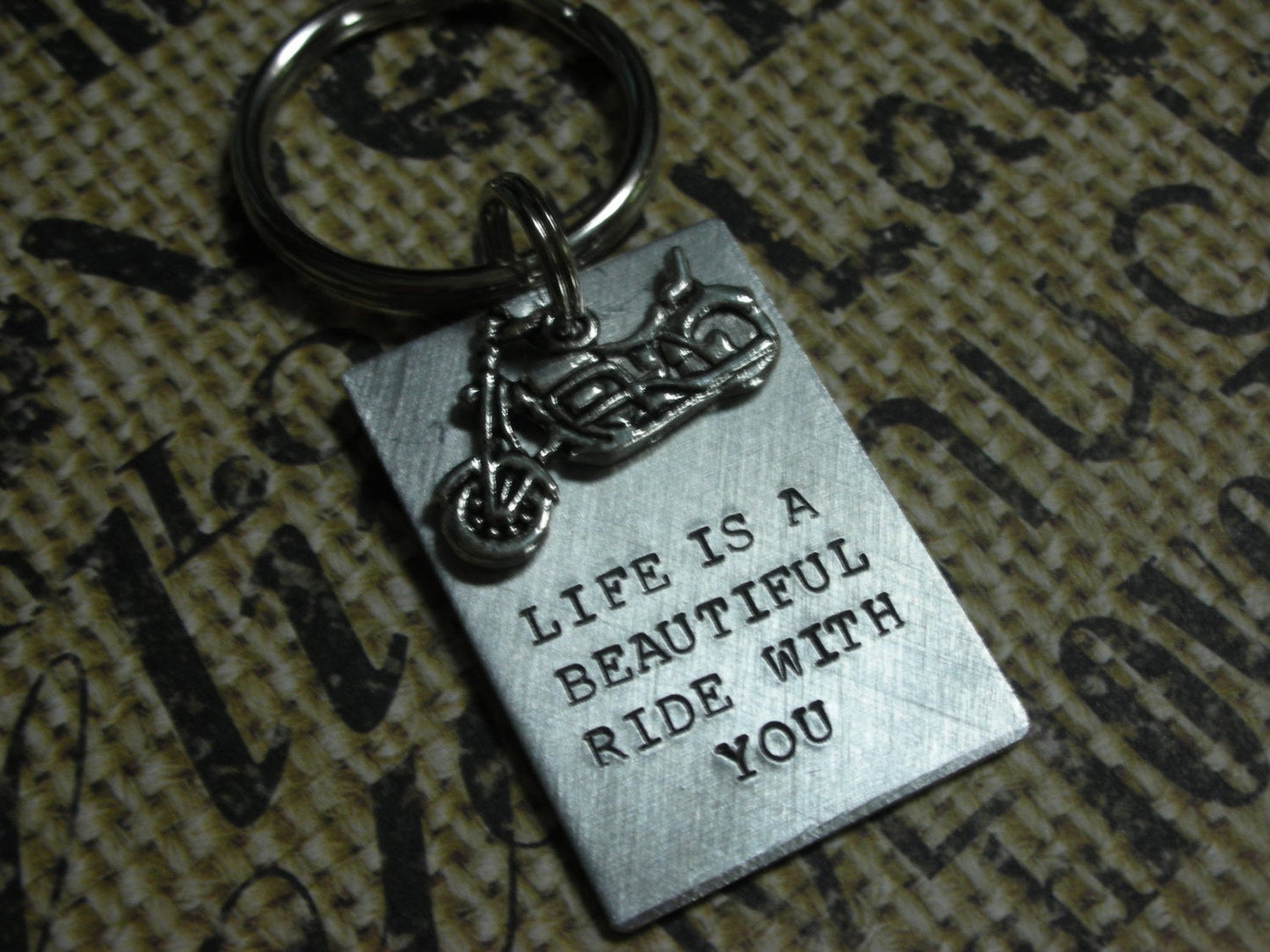 Harley Davidson Motorcycle Keychain--Life Is A Beautiful Ride With You- Valentine&#39;s Day Gift-Father Birthday Gift-Gift for Dad