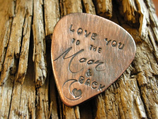 Custom Guitar Pick-Christmas Gift-Love You to the Moon and Back-Guitar Pick Keychain-Guitar Pick Necklace-Personalized Guitar Pick