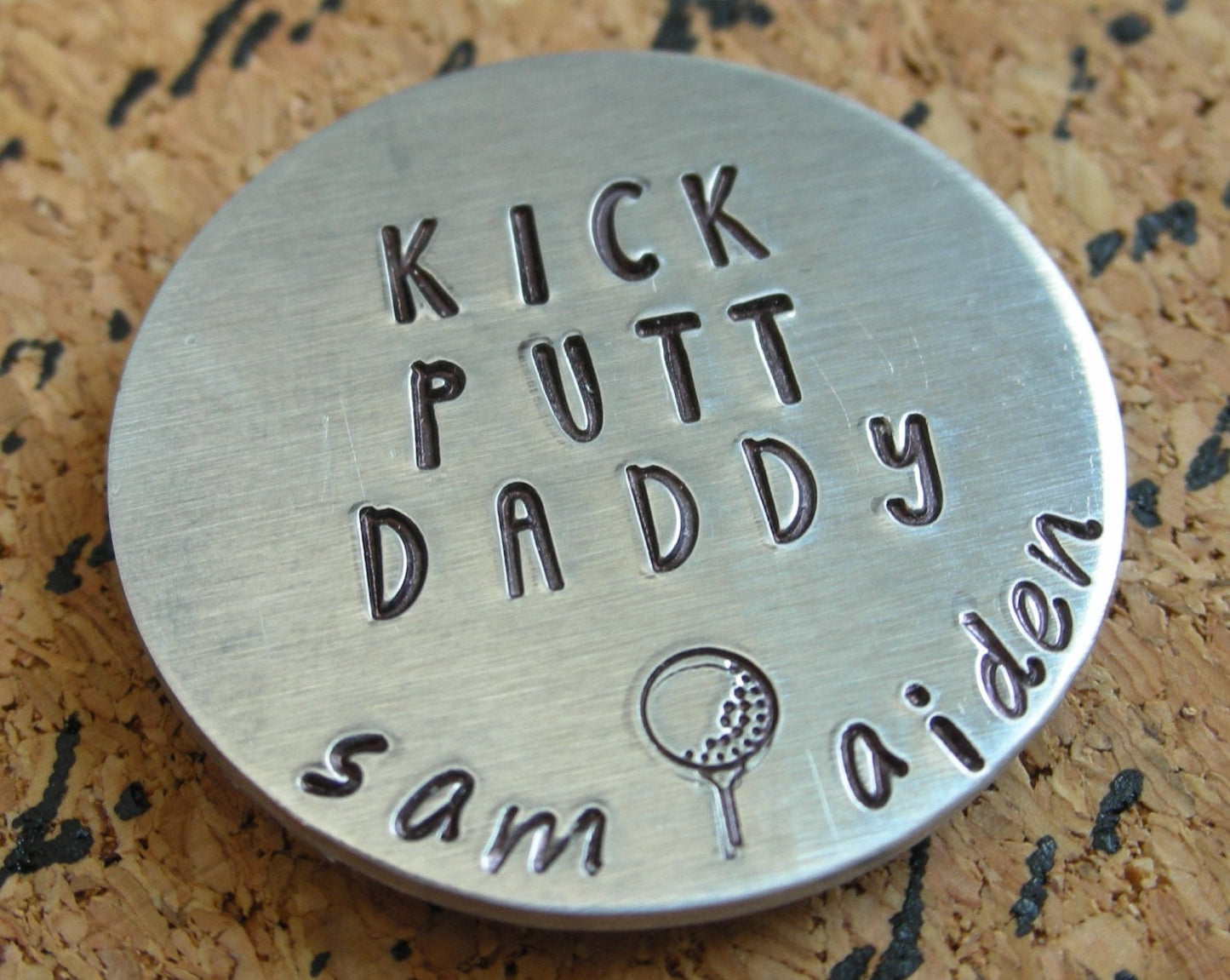 Personalized Golf Ball Marker-Magnetic Golf Ball Marker-Hand Stamped Golf Ball Marker with Hat Clip-Kick Putt Dad-Gift for Golfer