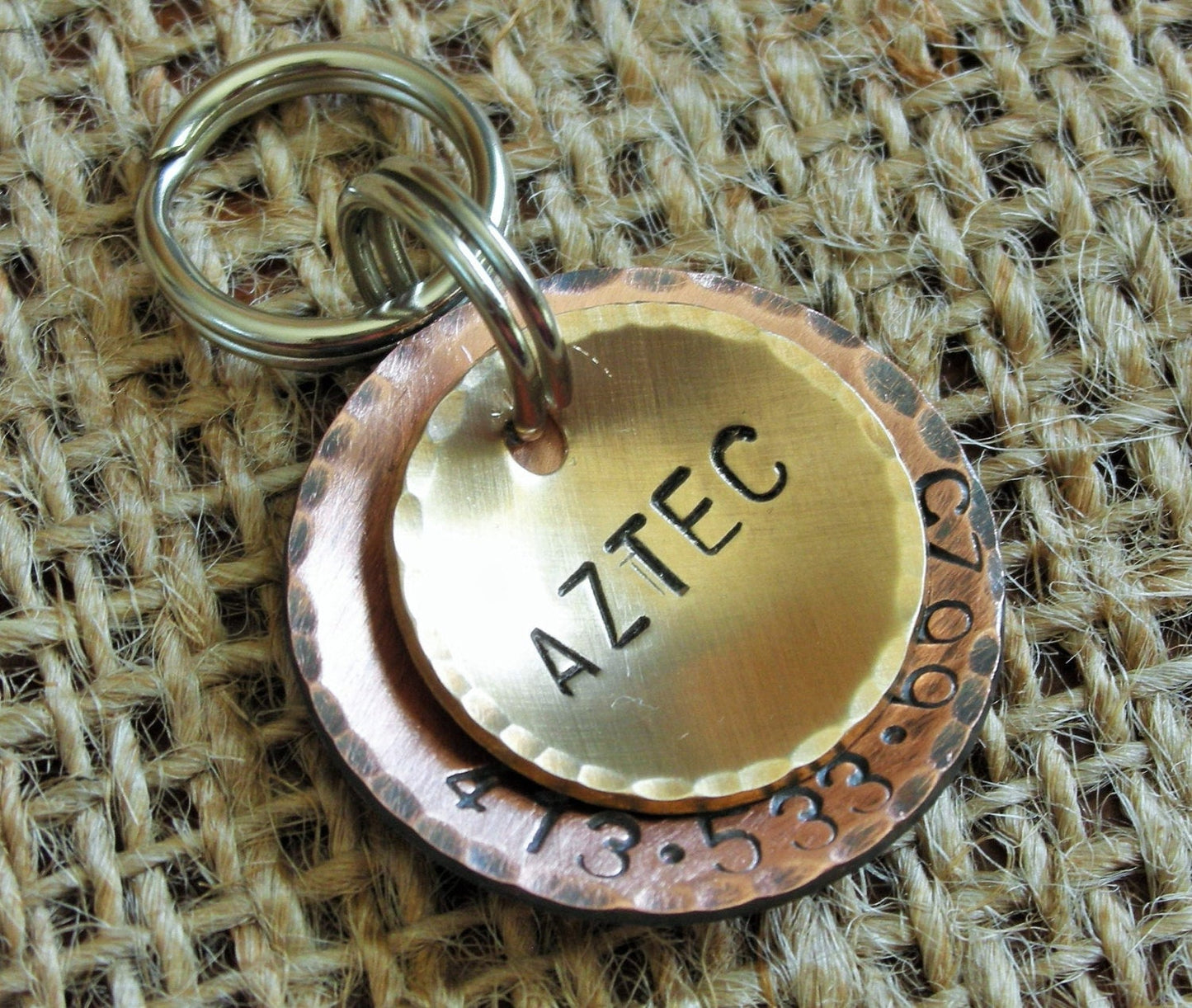 The Aztec Personalized Pet ID Tag, Copper & Bronze Dog ID Tag, Dog Tag, Layered Mixed Metal Dog ID