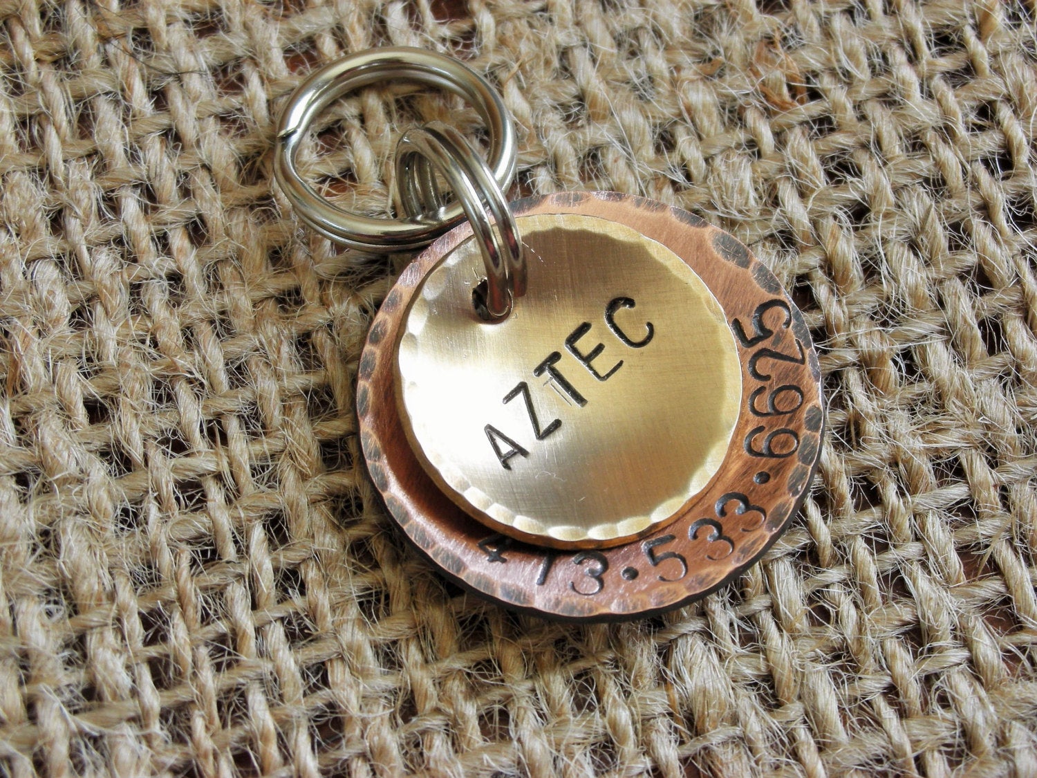 The Aztec Personalized Pet ID Tag, Copper & Bronze Dog ID Tag, Dog Tag, Layered Mixed Metal Dog ID