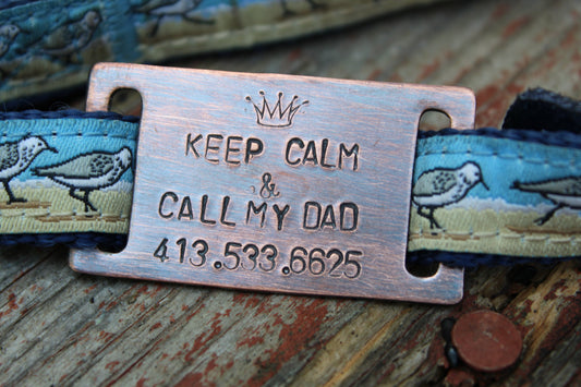 Custom Pet ID Quiet Tag, Slide On Dog ID Tag, Personalized Dog ID Tag, Keep Calm