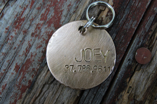 Custom Hand Stamped Dog ID Tag, Personalized Dog Tag, Bronze Dog Tag, The Joey