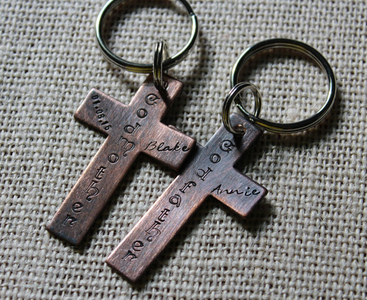 Custom Cross Godparent Keyring, Gift for Godparents, Gift Godfather, Gift godmother, Custom Godparent Keyrings, Handstamped Godparent Gift