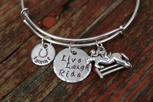 Hand Stamped Equestrian Bracelet-Custom Bangle for Horse Lovers-Horse Bracelet-Personalized Bracelet-