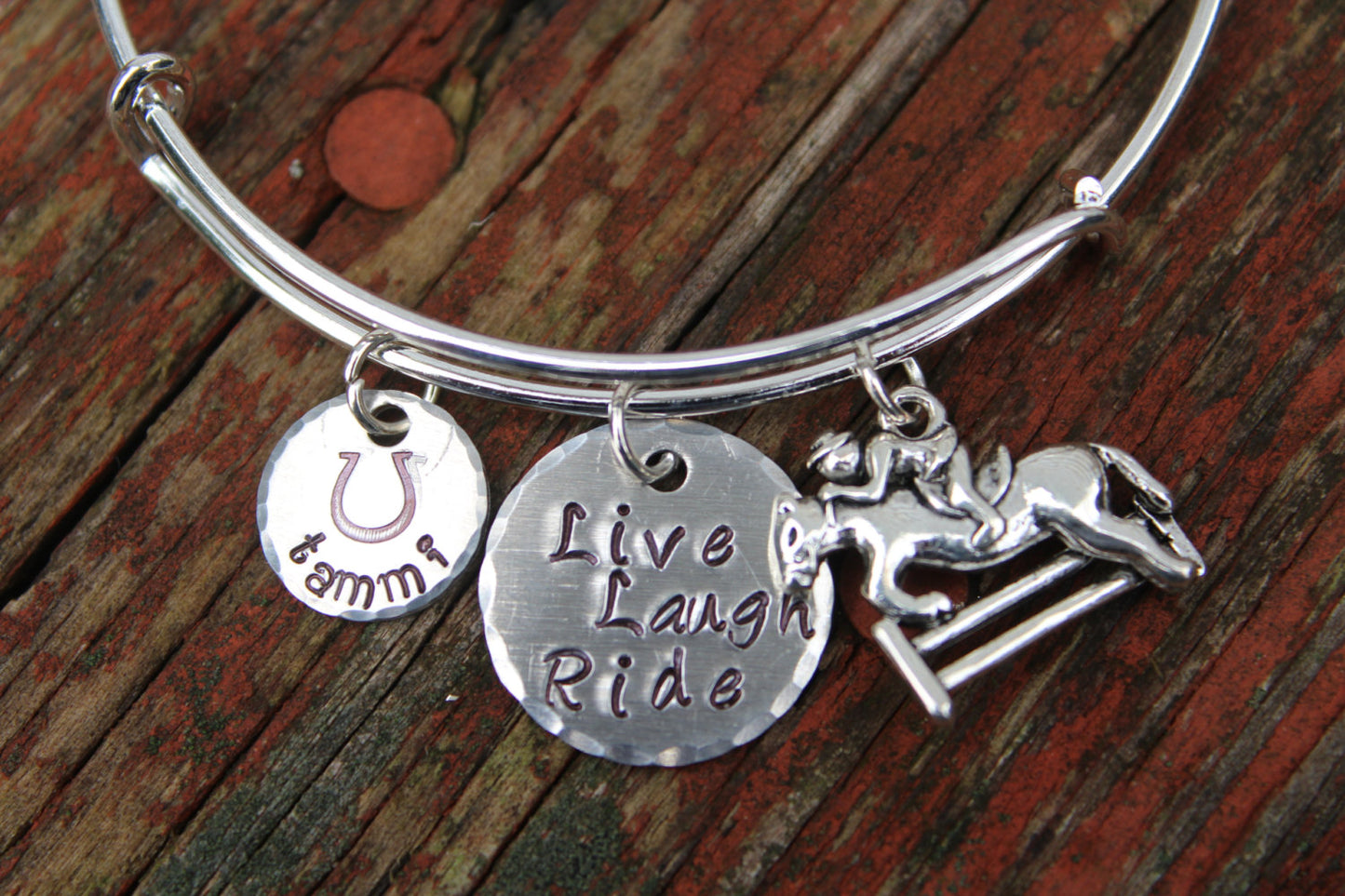 Hand Stamped Equestrian Bracelet-Custom Bangle for Horse Lovers-Horse Bracelet-Personalized Bracelet-