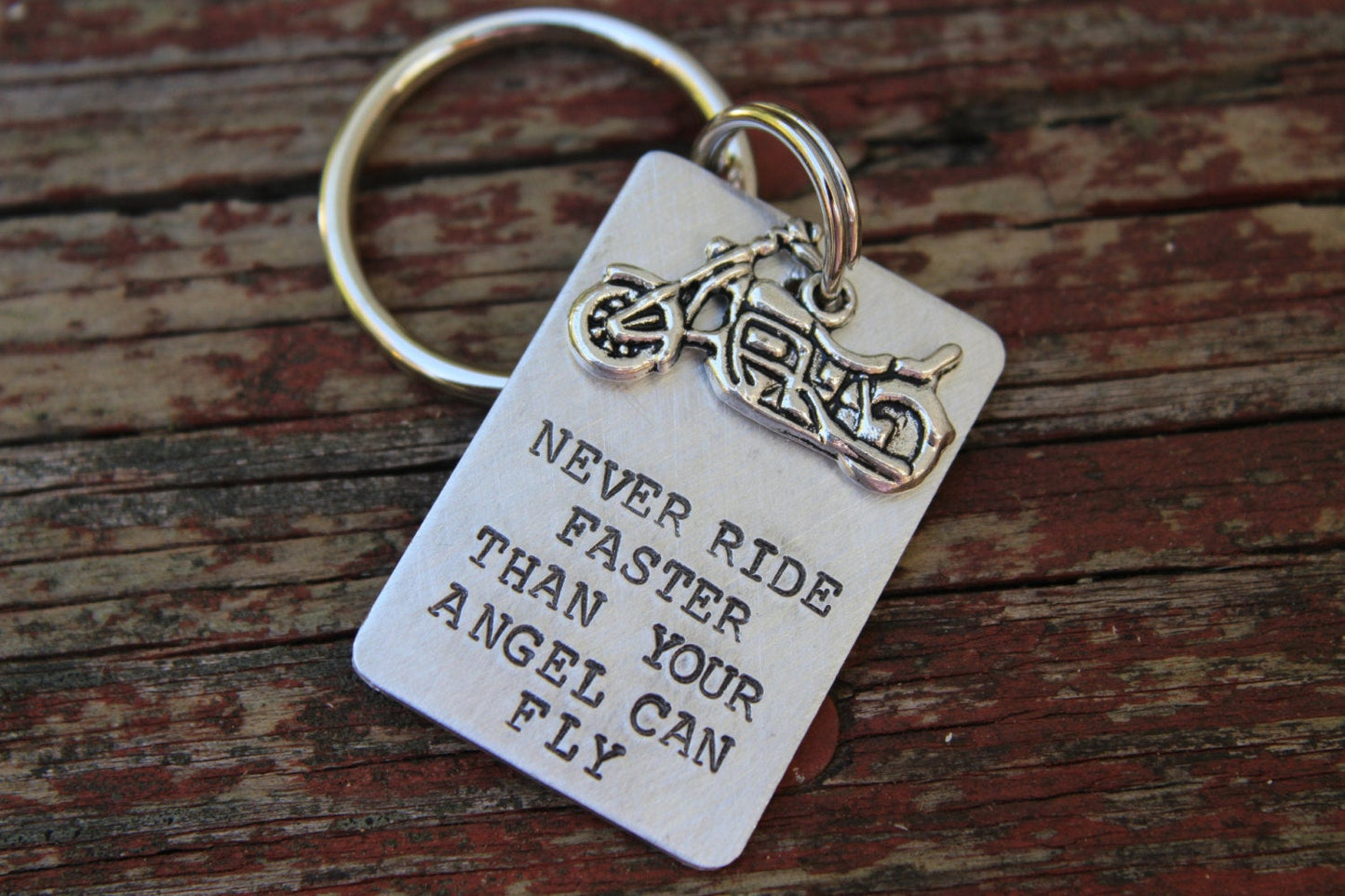 Harley Davidson Motorcycle Keychain-Never Ride Faster Than Your Angel Can Fly- Fathers Day Gift--Gift for Dad-Memorial Keychain-Remembrance-