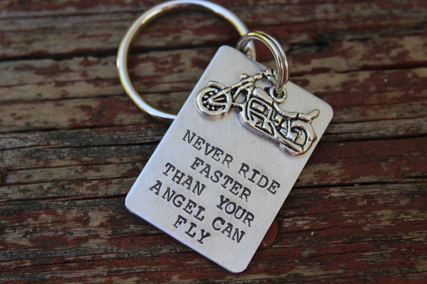 Harley Davidson Motorcycle Keychain-Never Ride Faster Than Your Angel Can Fly- Fathers Day Gift--Gift for Dad-Memorial Keychain-Remembrance-