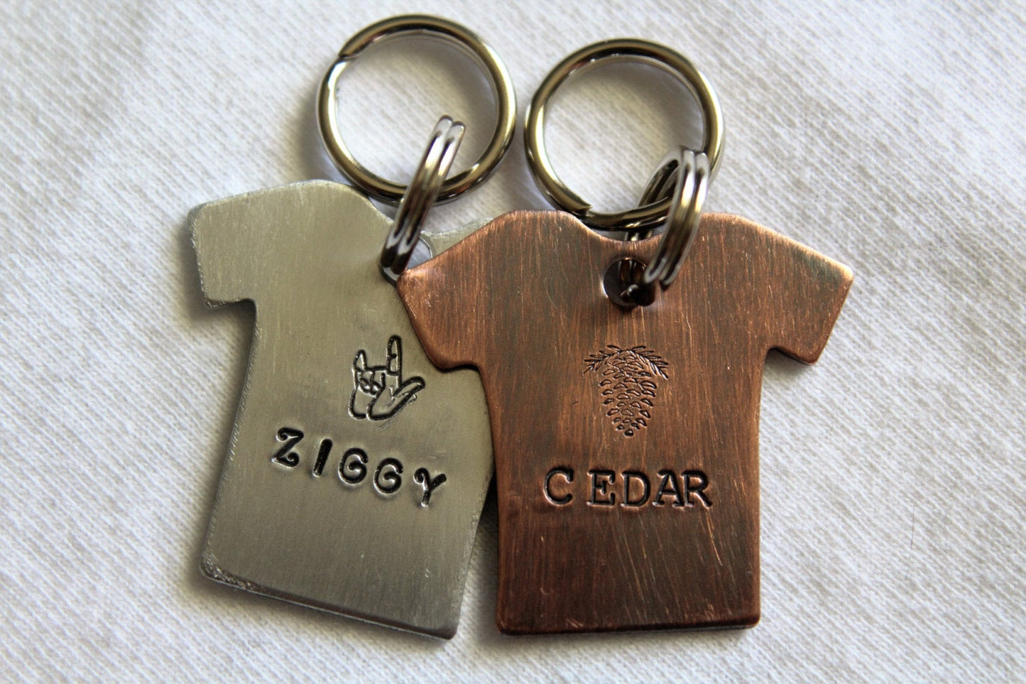Custom Hand Stamped Dog ID Tag, Tee Shirt for Dogs Personalized Dog Tag, Tag for Dog, Copper Dog Tag, Aluminum Pet ID Tag